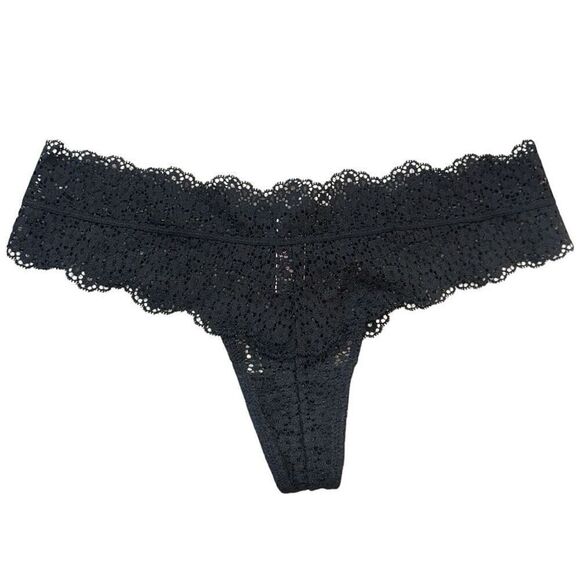 Victoria’s Secret “Very Sexy” Sz M black lace thong panties floral - Picture 2 of 6